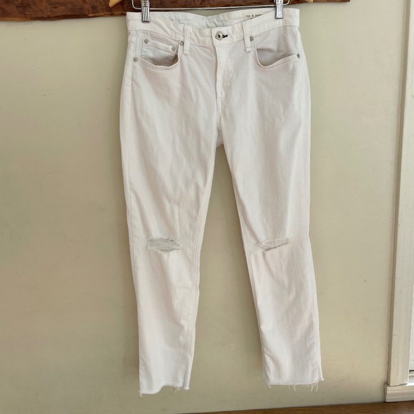 Rag & Bone | Dre Low-Rise Ankle Boyfriend Slim Vintage Stretch White Denim Jeans - Picture 2 of 11